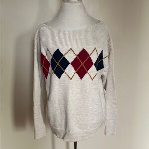 Gap Classic Argyle Crewneck Sweater - Oatmeal Heather Multi - Size Large